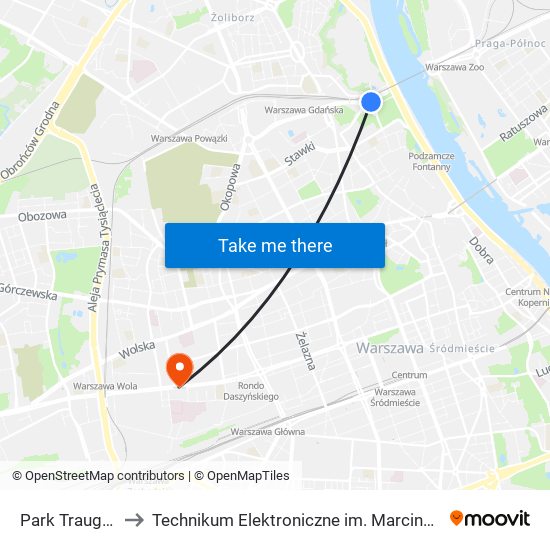 Park Traugutta 01 to Technikum Elektroniczne im. Marcina Kasprzaka nr 36 map