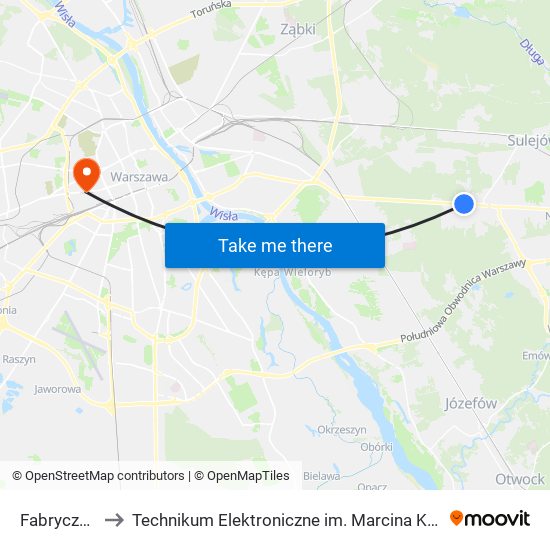 Fabryczna 01 to Technikum Elektroniczne im. Marcina Kasprzaka nr 36 map