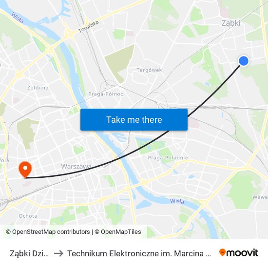 Ząbki Dzika 01 to Technikum Elektroniczne im. Marcina Kasprzaka nr 36 map