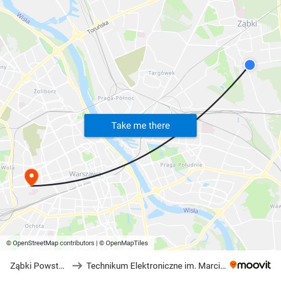 Ząbki Powstańców 03 to Technikum Elektroniczne im. Marcina Kasprzaka nr 36 map