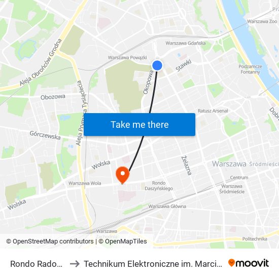 Rondo Radosława 04 to Technikum Elektroniczne im. Marcina Kasprzaka nr 36 map