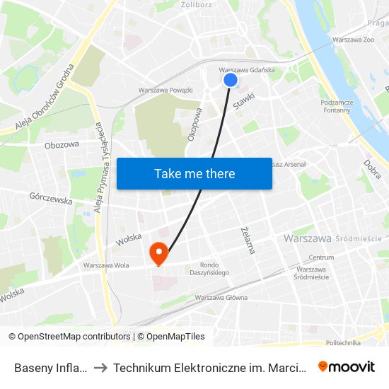 Baseny Inflancka to Technikum Elektroniczne im. Marcina Kasprzaka nr 36 map