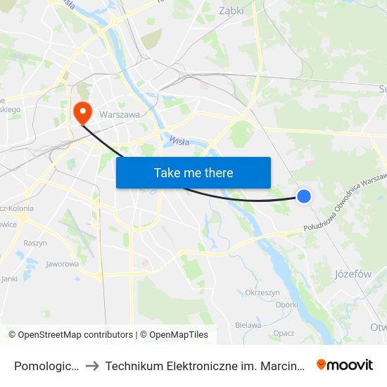 Pomologiczna 01 to Technikum Elektroniczne im. Marcina Kasprzaka nr 36 map