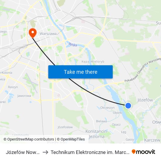 Józefów Nowa Wieś to Technikum Elektroniczne im. Marcina Kasprzaka nr 36 map