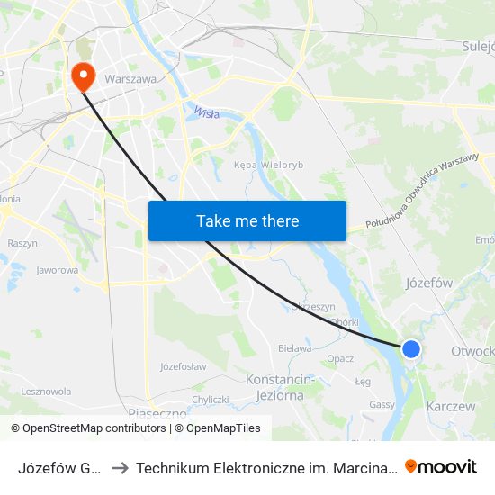 Józefów Górki to Technikum Elektroniczne im. Marcina Kasprzaka nr 36 map