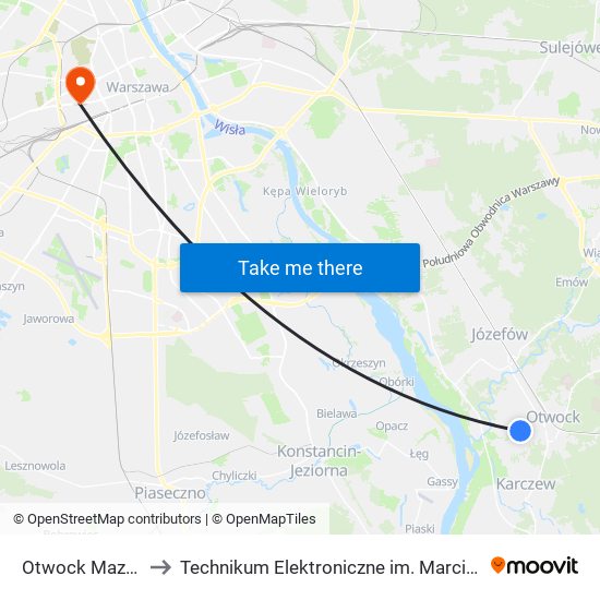 Otwock Mazurska 02 to Technikum Elektroniczne im. Marcina Kasprzaka nr 36 map