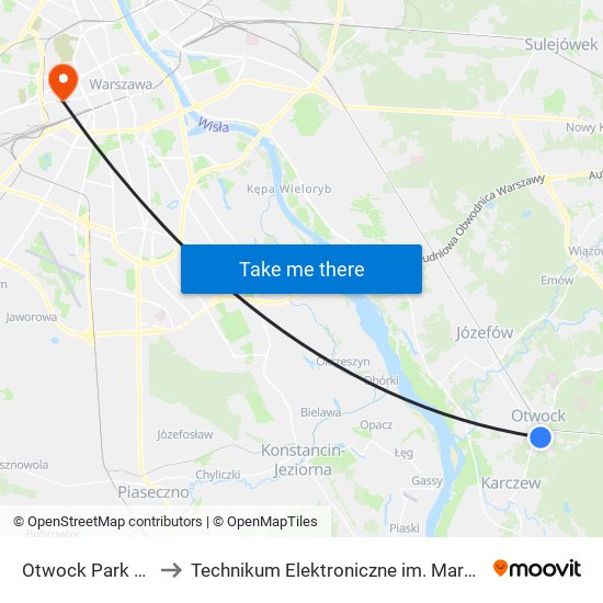 Otwock Park Miejski 01 to Technikum Elektroniczne im. Marcina Kasprzaka nr 36 map