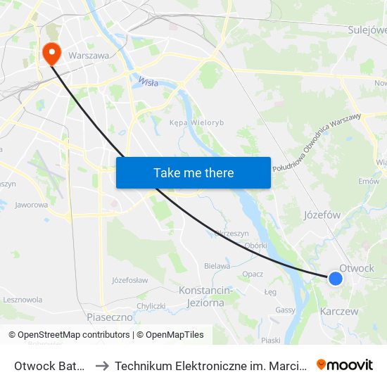 Otwock Batorego 01 to Technikum Elektroniczne im. Marcina Kasprzaka nr 36 map