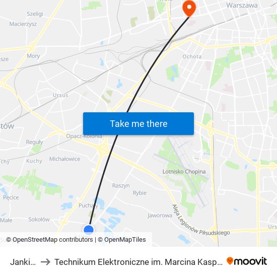 Janki 02 to Technikum Elektroniczne im. Marcina Kasprzaka nr 36 map