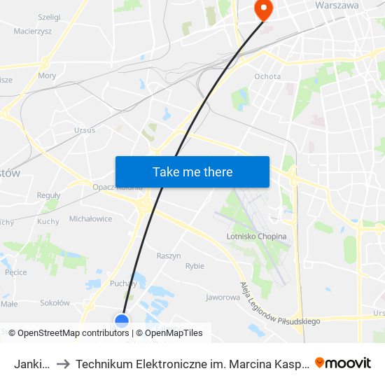 Janki 01 to Technikum Elektroniczne im. Marcina Kasprzaka nr 36 map