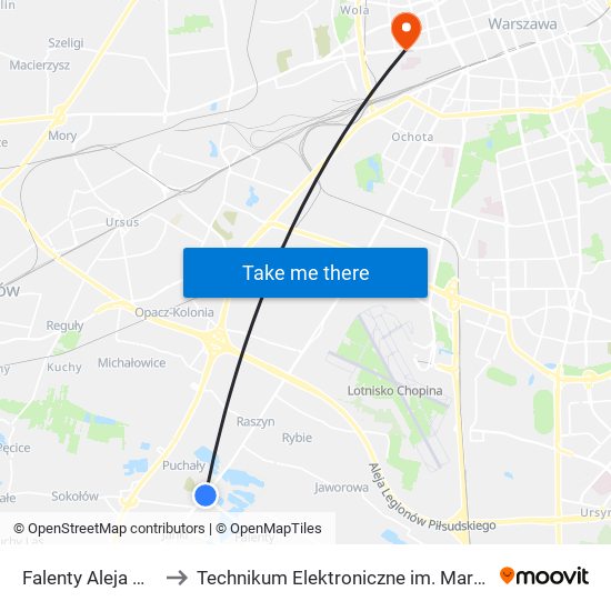 Falenty Aleja Hrabska to Technikum Elektroniczne im. Marcina Kasprzaka nr 36 map