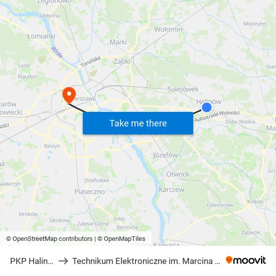 PKP Halinów 01 to Technikum Elektroniczne im. Marcina Kasprzaka nr 36 map