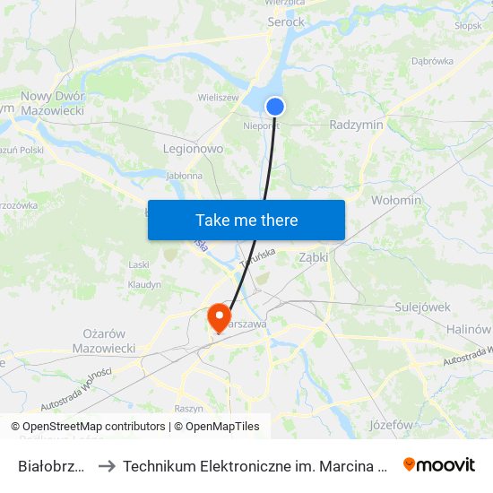 Białobrzegi 01 to Technikum Elektroniczne im. Marcina Kasprzaka nr 36 map