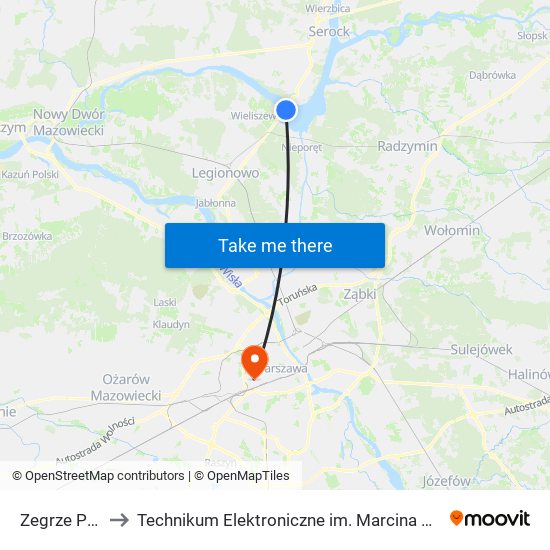 Zegrze Płd. 02 to Technikum Elektroniczne im. Marcina Kasprzaka nr 36 map