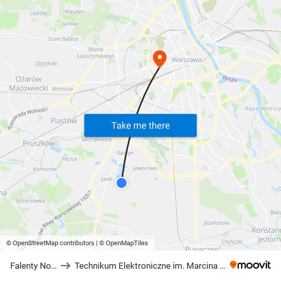 Falenty Nowe 01 to Technikum Elektroniczne im. Marcina Kasprzaka nr 36 map