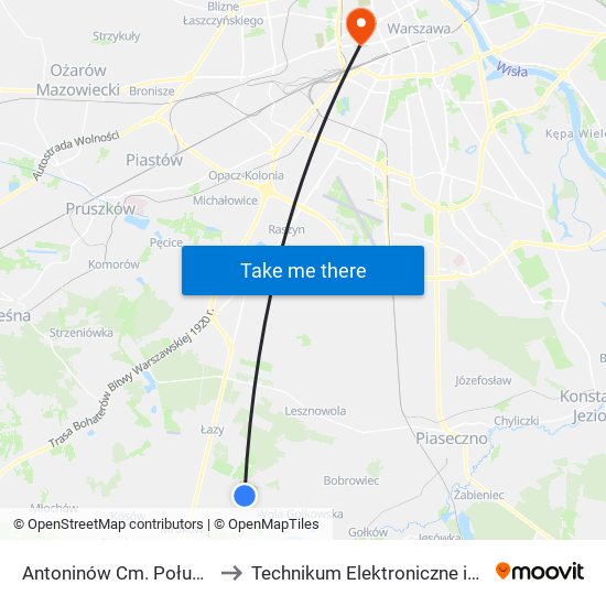 Antoninów Cm. Południowy-Brama Płd. to Technikum Elektroniczne im. Marcina Kasprzaka nr 36 map