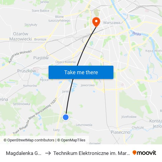 Magdalenka Graniczna 01 to Technikum Elektroniczne im. Marcina Kasprzaka nr 36 map