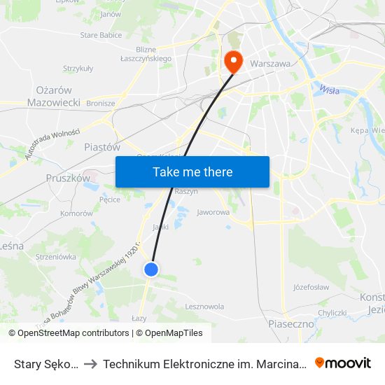 Stary Sękocin 01 to Technikum Elektroniczne im. Marcina Kasprzaka nr 36 map