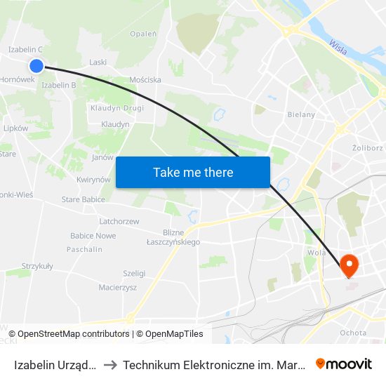 Izabelin Urząd Gminy 01 to Technikum Elektroniczne im. Marcina Kasprzaka nr 36 map