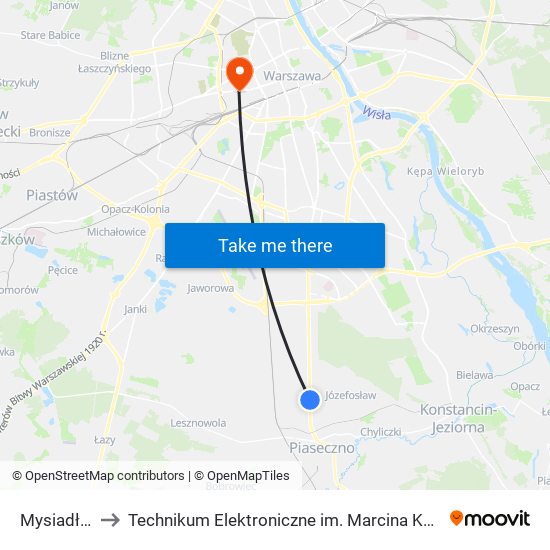 Mysiadło to Technikum Elektroniczne im. Marcina Kasprzaka nr 36 map