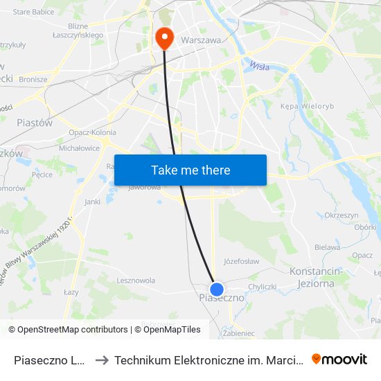 Piaseczno Lamina 04 to Technikum Elektroniczne im. Marcina Kasprzaka nr 36 map