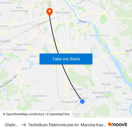 Chylice 01 to Technikum Elektroniczne im. Marcina Kasprzaka nr 36 map