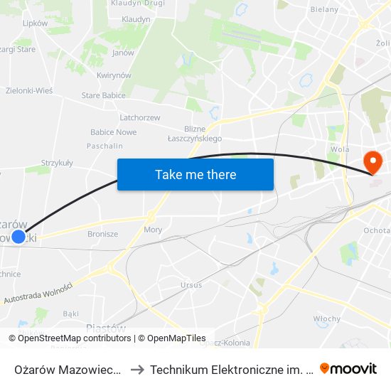 Ożarów Mazowiecki Sanktuarium 02 to Technikum Elektroniczne im. Marcina Kasprzaka nr 36 map