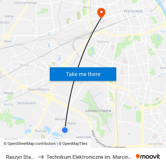 Raszyn Stadion 01 to Technikum Elektroniczne im. Marcina Kasprzaka nr 36 map