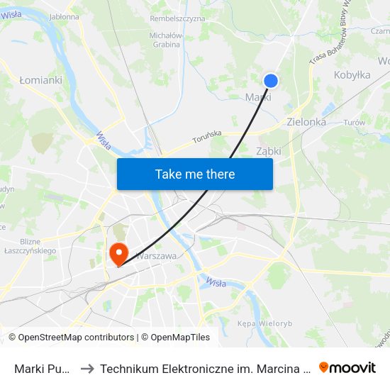 Marki Pustelnik 01 to Technikum Elektroniczne im. Marcina Kasprzaka nr 36 map