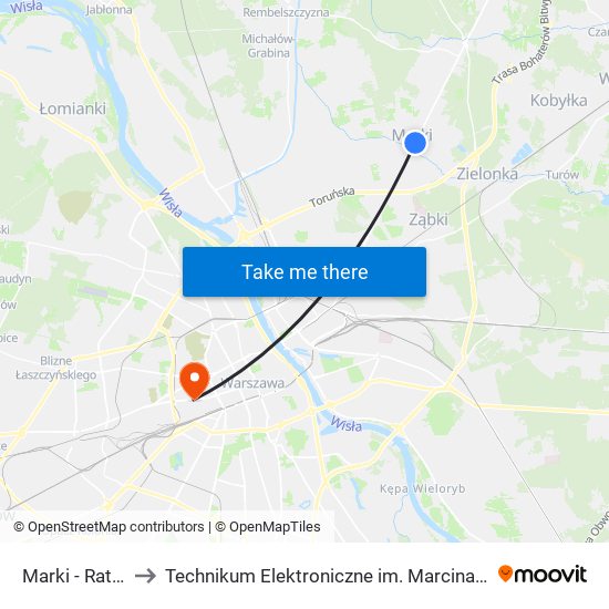 Marki - Ratusz 01 to Technikum Elektroniczne im. Marcina Kasprzaka nr 36 map