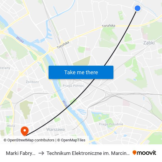 Marki Fabryczna 01 to Technikum Elektroniczne im. Marcina Kasprzaka nr 36 map