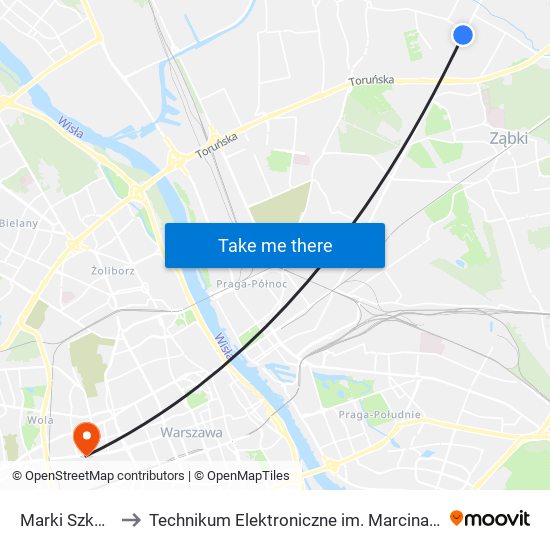 Marki Szkolna 01 to Technikum Elektroniczne im. Marcina Kasprzaka nr 36 map