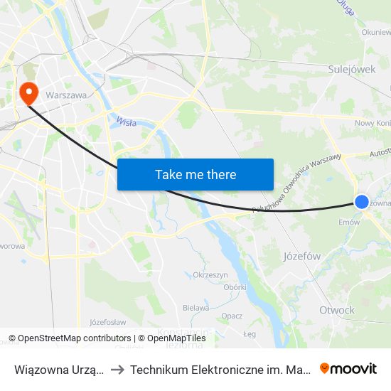 Wiązowna Urząd Gminy 02 to Technikum Elektroniczne im. Marcina Kasprzaka nr 36 map