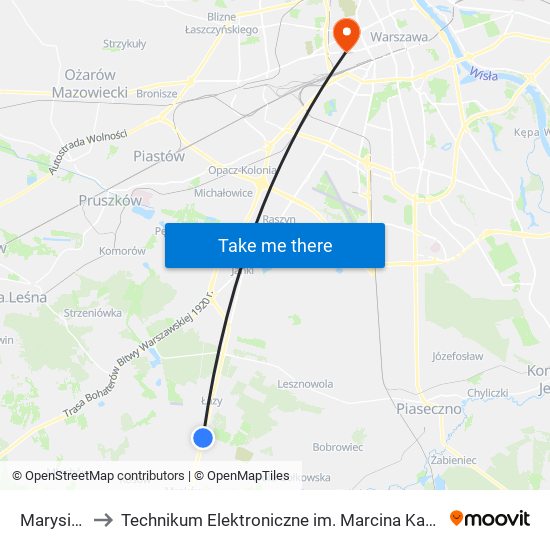 Marysin 02 to Technikum Elektroniczne im. Marcina Kasprzaka nr 36 map