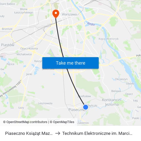 Piaseczno Książąt Mazowieckich 02 to Technikum Elektroniczne im. Marcina Kasprzaka nr 36 map