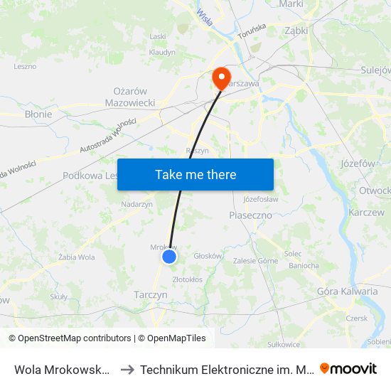 Wola Mrokowska Brzozowa 01 to Technikum Elektroniczne im. Marcina Kasprzaka nr 36 map