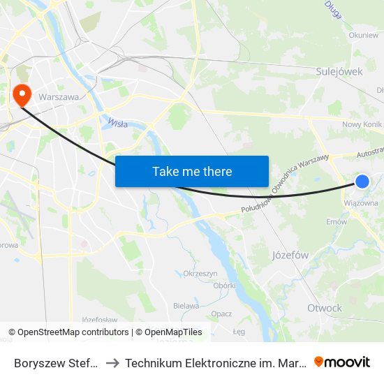 Boryszew Stefanówka 02 to Technikum Elektroniczne im. Marcina Kasprzaka nr 36 map