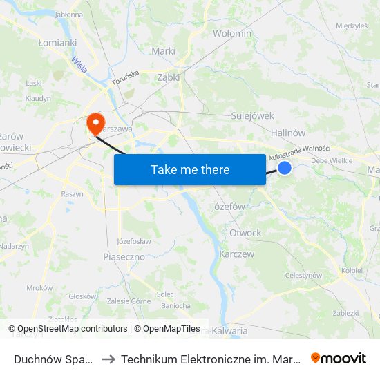 Duchnów Spacerowa 01 to Technikum Elektroniczne im. Marcina Kasprzaka nr 36 map