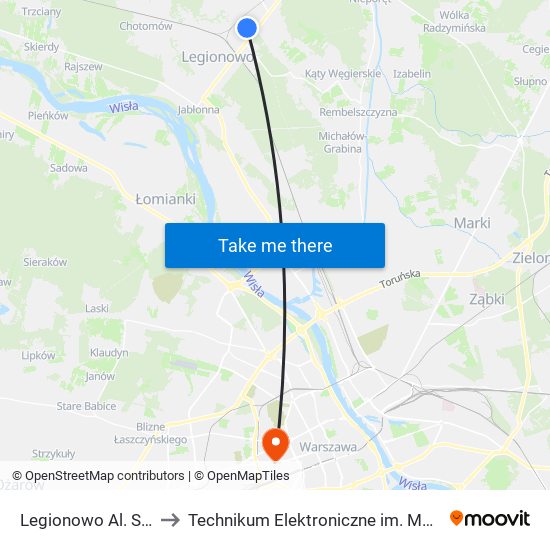 Legionowo Al. Sybiraków 02 to Technikum Elektroniczne im. Marcina Kasprzaka nr 36 map