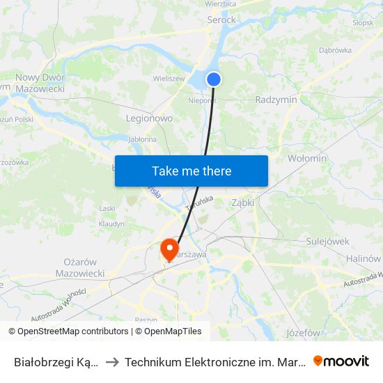 Białobrzegi Kąpielowa 01 to Technikum Elektroniczne im. Marcina Kasprzaka nr 36 map