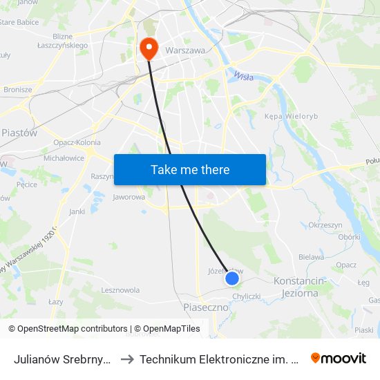 Julianów Srebrnych Świerków 02 to Technikum Elektroniczne im. Marcina Kasprzaka nr 36 map