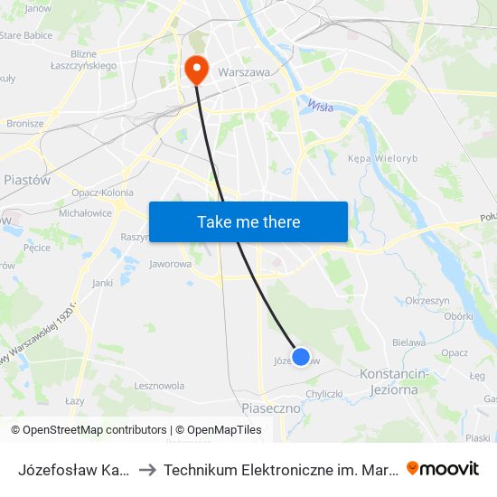 Józefosław Kameralna 02 to Technikum Elektroniczne im. Marcina Kasprzaka nr 36 map