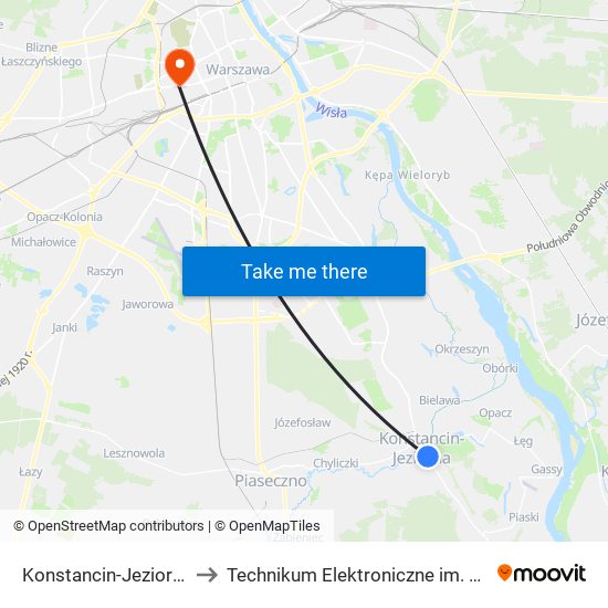 Konstancin-Jeziorna Os. Grapa 01 to Technikum Elektroniczne im. Marcina Kasprzaka nr 36 map