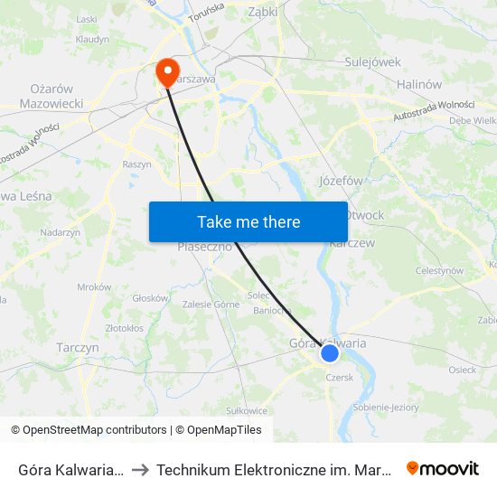 Góra Kalwaria Rynek 02 to Technikum Elektroniczne im. Marcina Kasprzaka nr 36 map