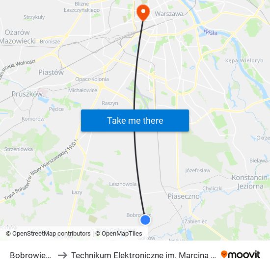 Bobrowiecka 01 to Technikum Elektroniczne im. Marcina Kasprzaka nr 36 map