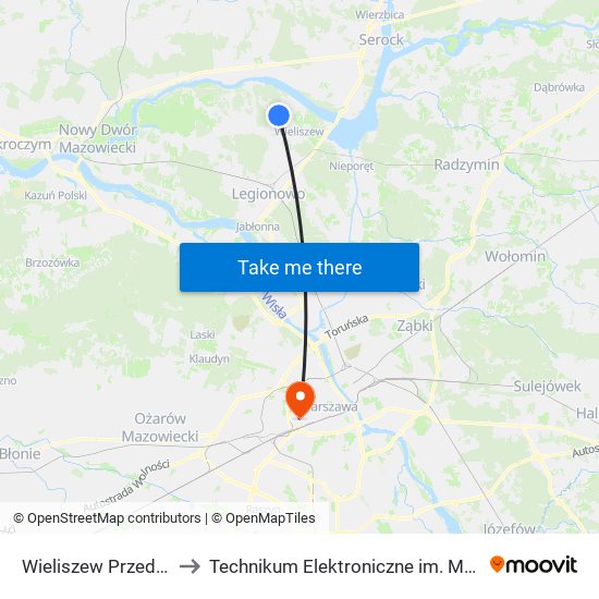 Wieliszew Przedpełskiego 02 to Technikum Elektroniczne im. Marcina Kasprzaka nr 36 map