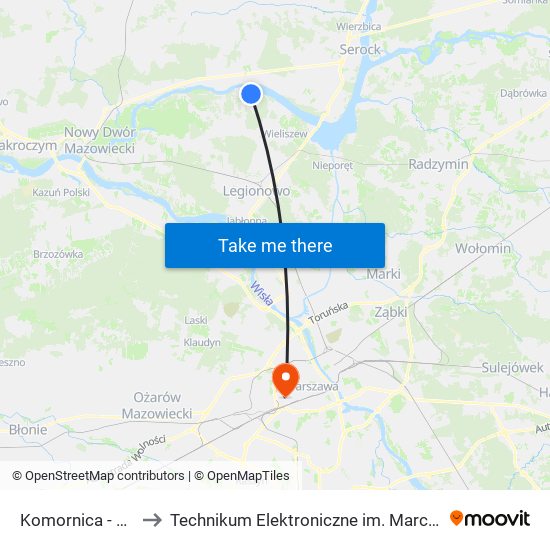 Komornica - Szkoła 01 to Technikum Elektroniczne im. Marcina Kasprzaka nr 36 map