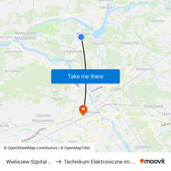 Wieliszew Szpital Onkologiczny to Technikum Elektroniczne im. Marcina Kasprzaka nr 36 map