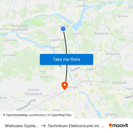 Wieliszew Szpital Onkologiczny to Technikum Elektroniczne im. Marcina Kasprzaka nr 36 map