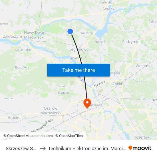 Skrzeszew Szkolna 02 to Technikum Elektroniczne im. Marcina Kasprzaka nr 36 map